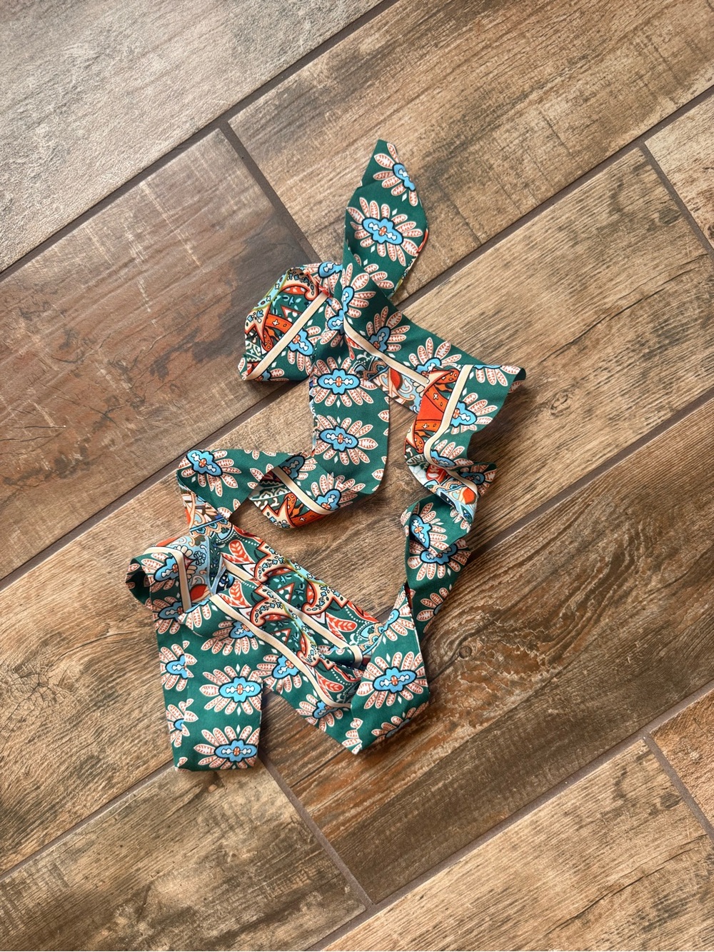 Green Floral Print Mini Dress with Orange Accents - Picture 8 of 9